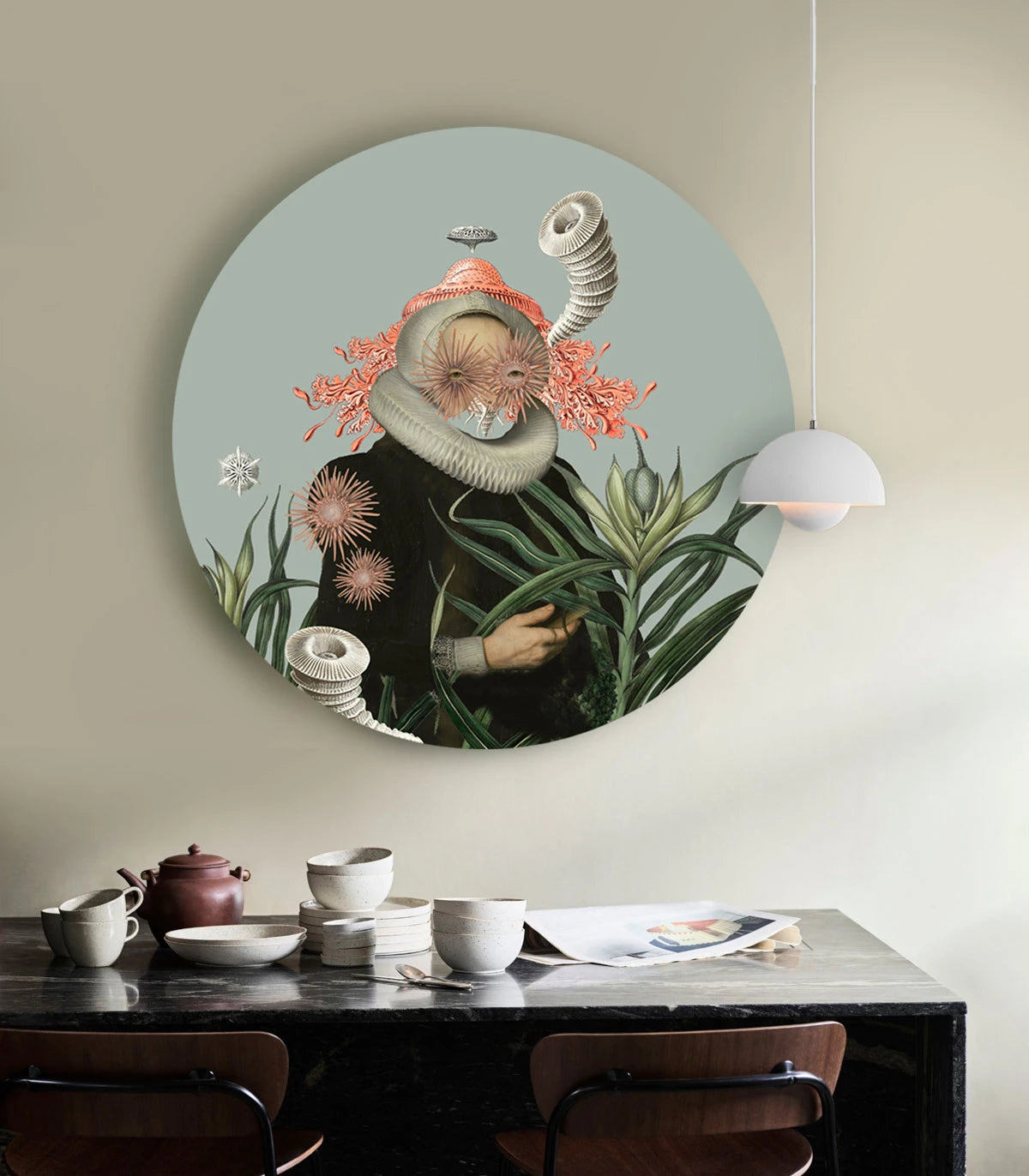 Wandbild in Kreisform DOTS - LADY MEDUSA blau