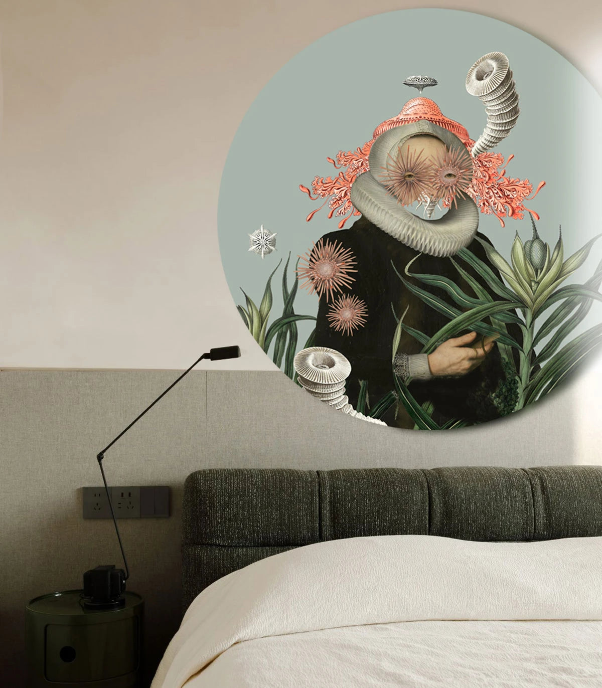 Wandbild in Kreisform DOTS - LADY MEDUSA blau