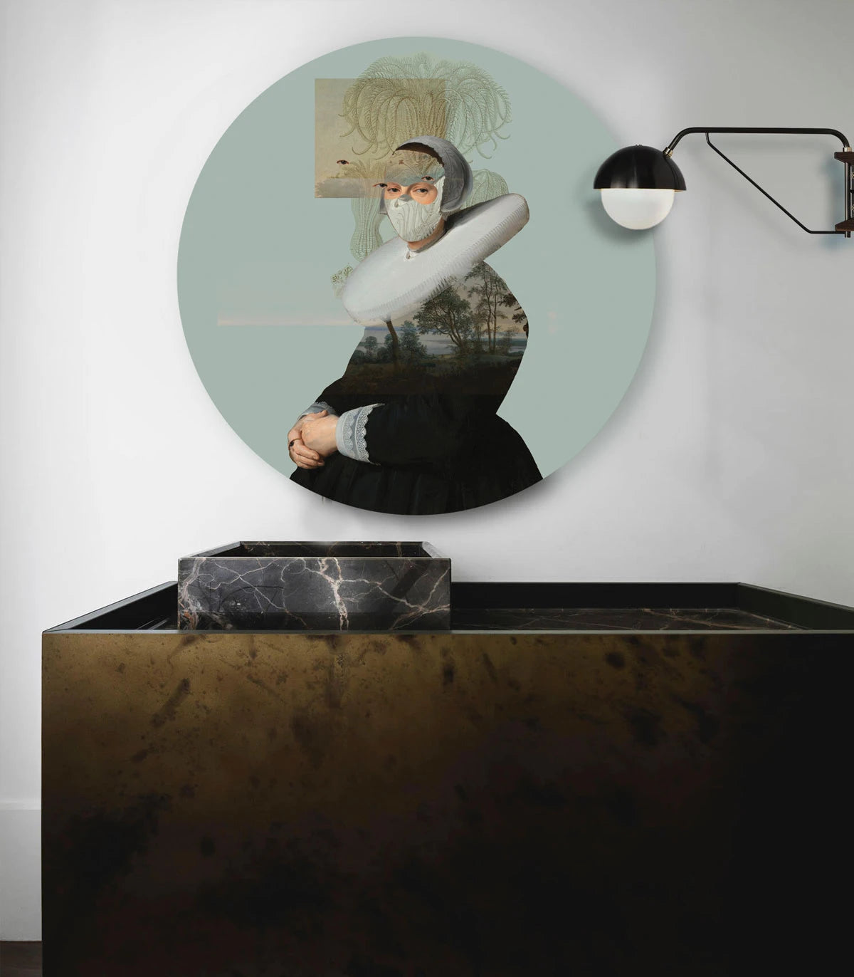 Circle-shaped mural DOTS - LANDSCAPE MUSE green