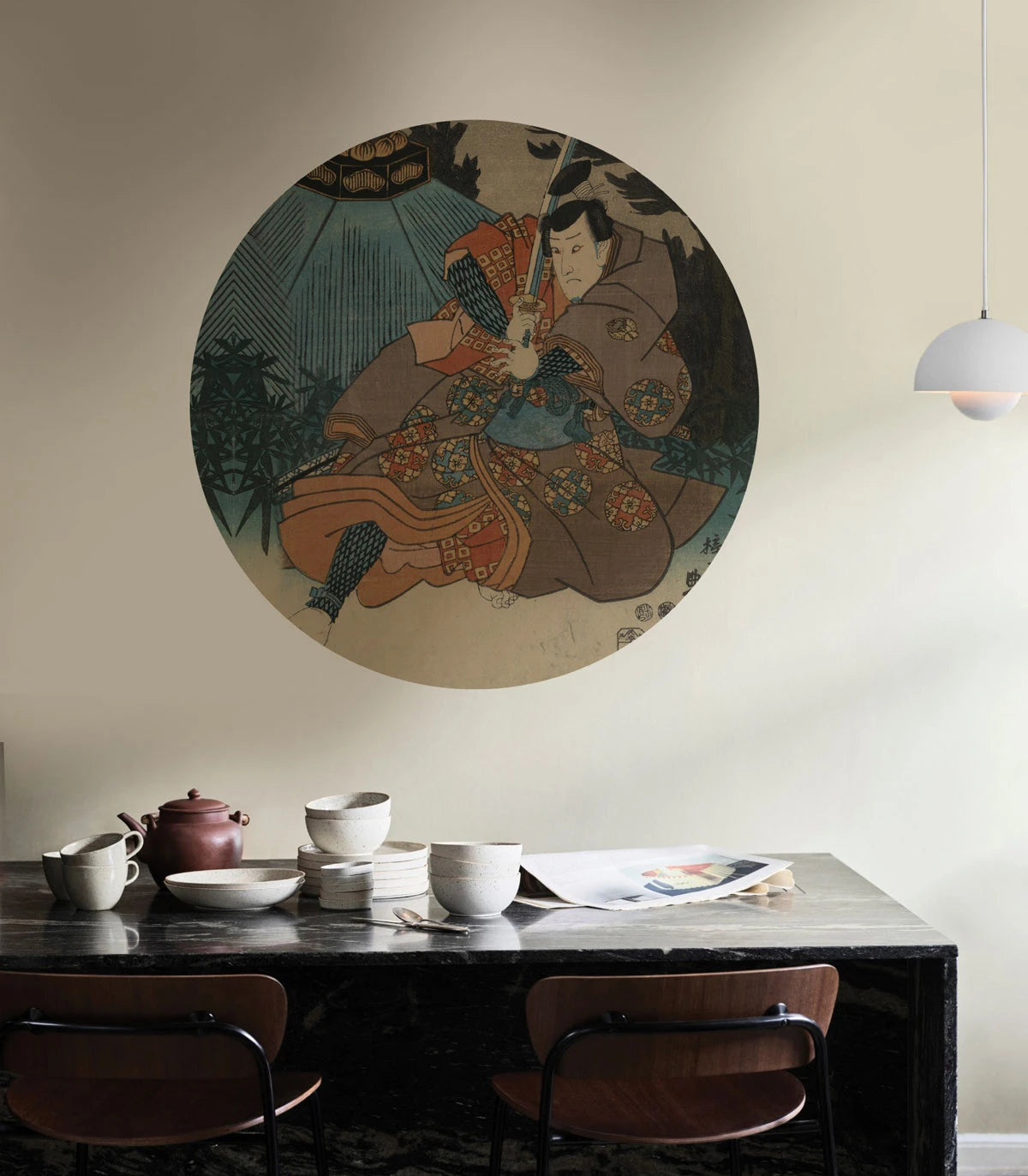 Mural w kształcie koła DOTS - WARRIOR ETHOS braun mit beige