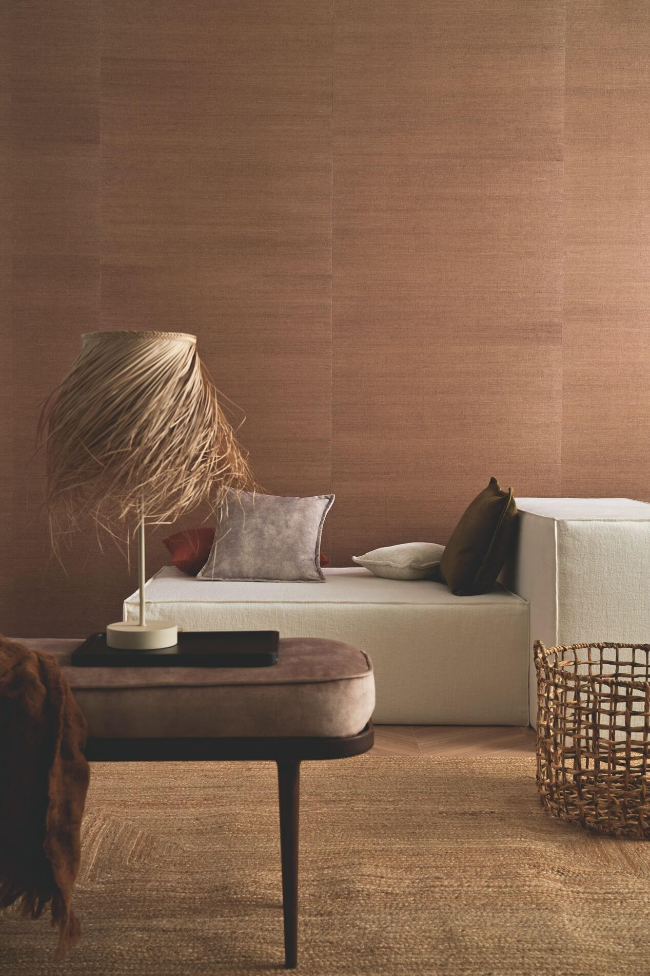 Natural structural wallpaper made from plant fibers DESERTI - ARGILE dark beige