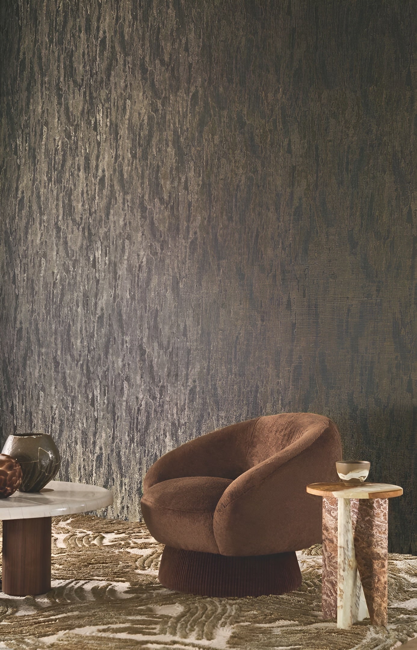 Textile wallpaper semi-smooth with gloss PALATINO - MORDORÉ brown