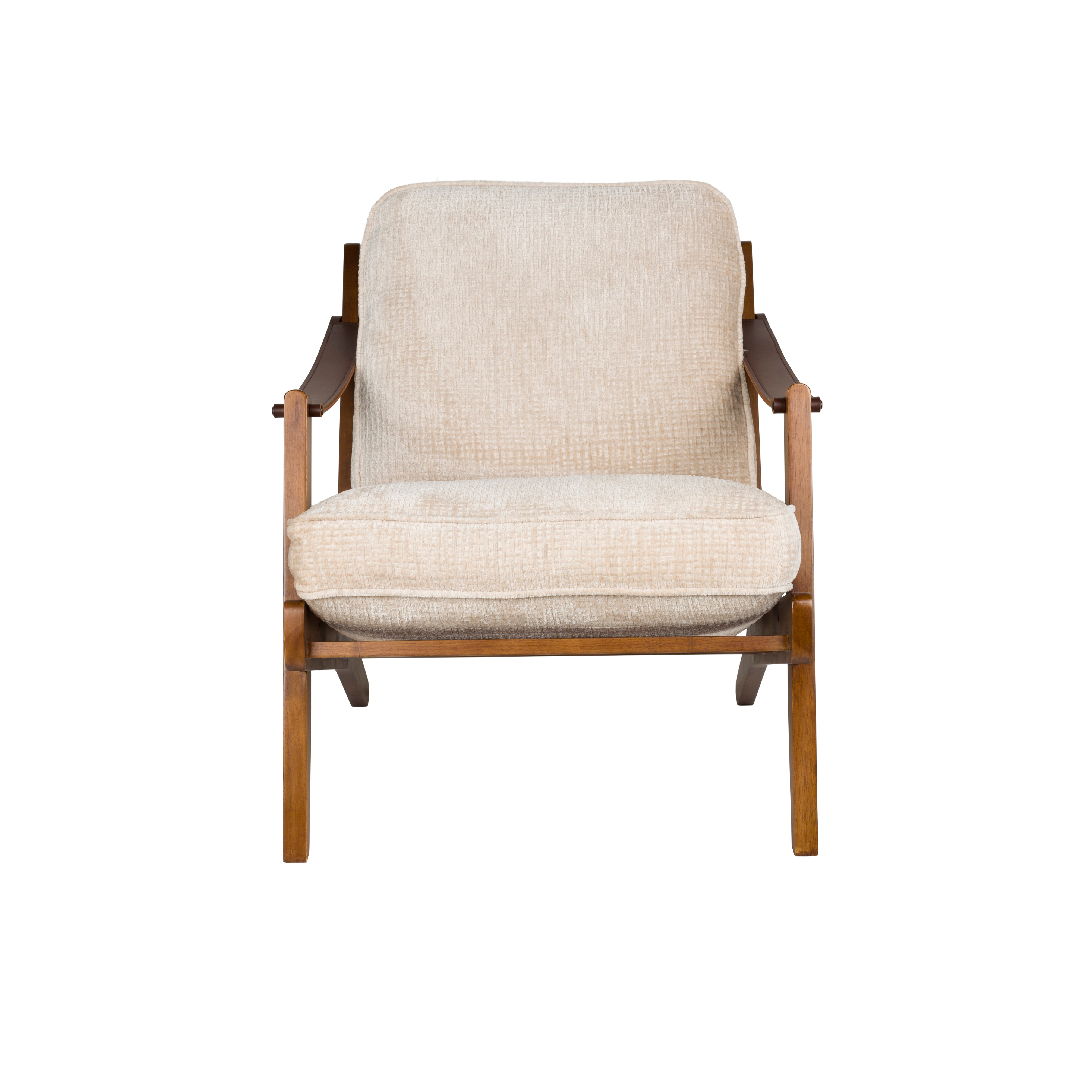 WASHINGTON armchair in beige with a wooden base