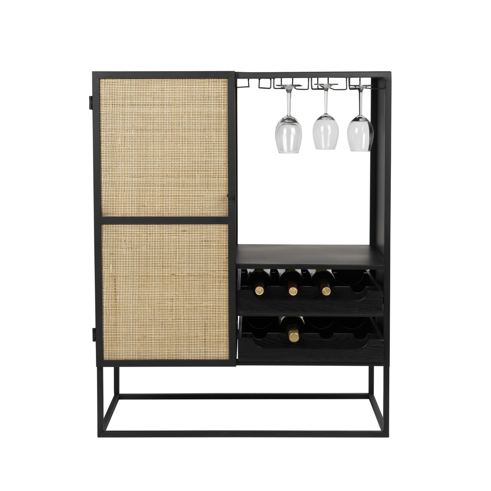 Black wine cabinet with rattan