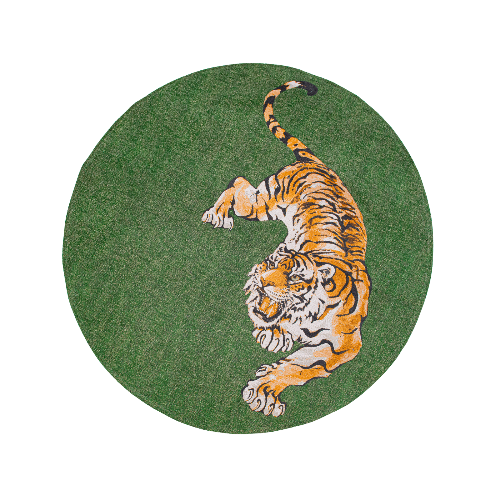 Round rug pop tiger green on fire green