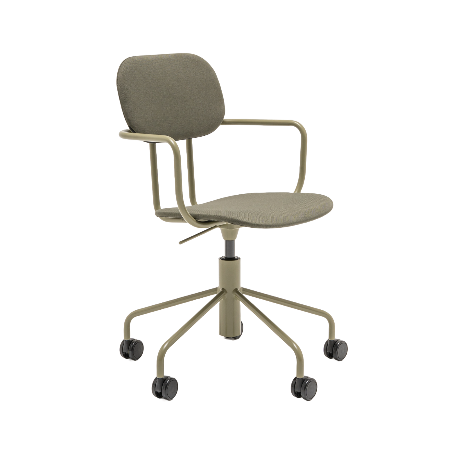 Office chair with adjustable new school base upholstered with wheels to the soft surface