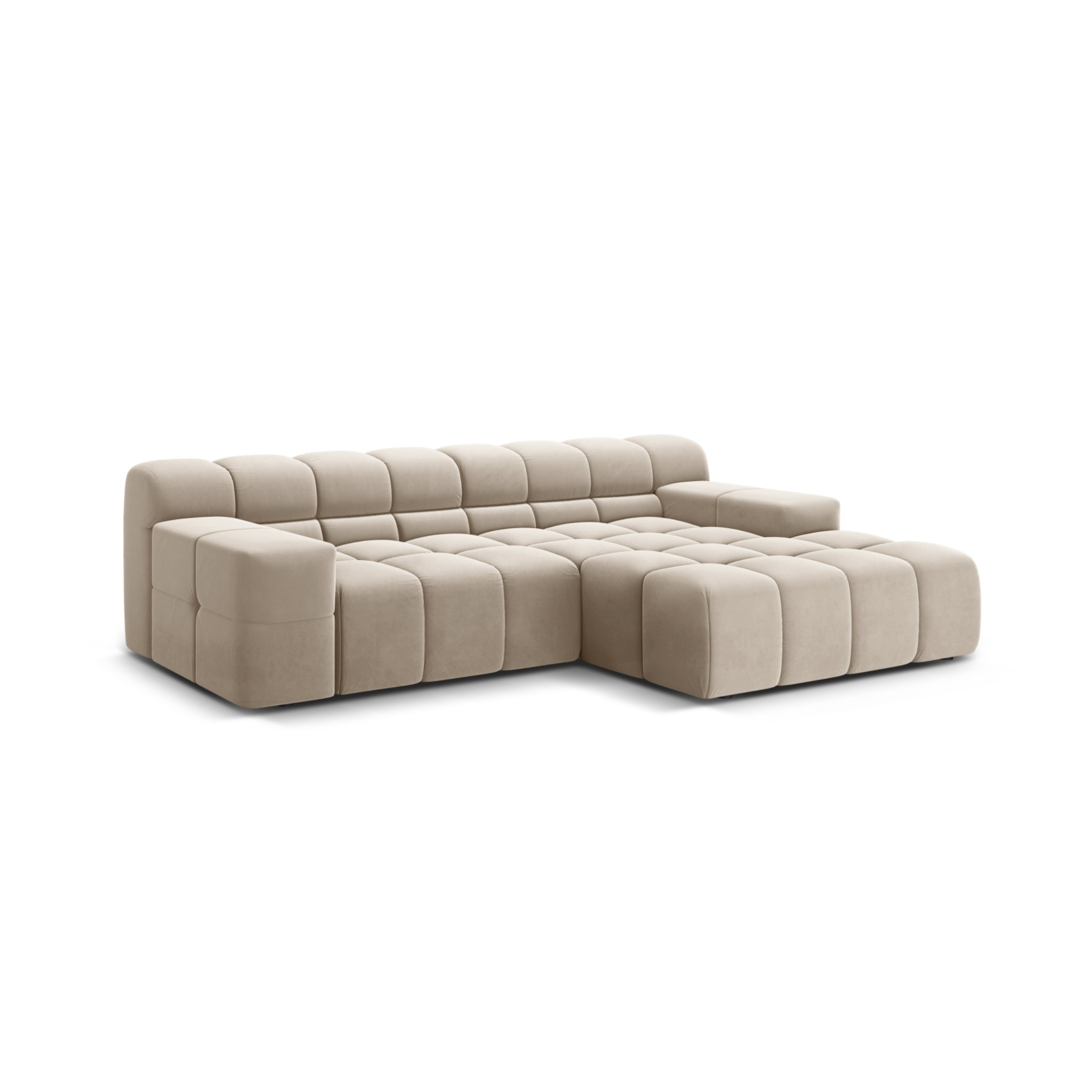 Samt-Ecksofa für 2 Personen rechtsseitig AGAVE hellbeige