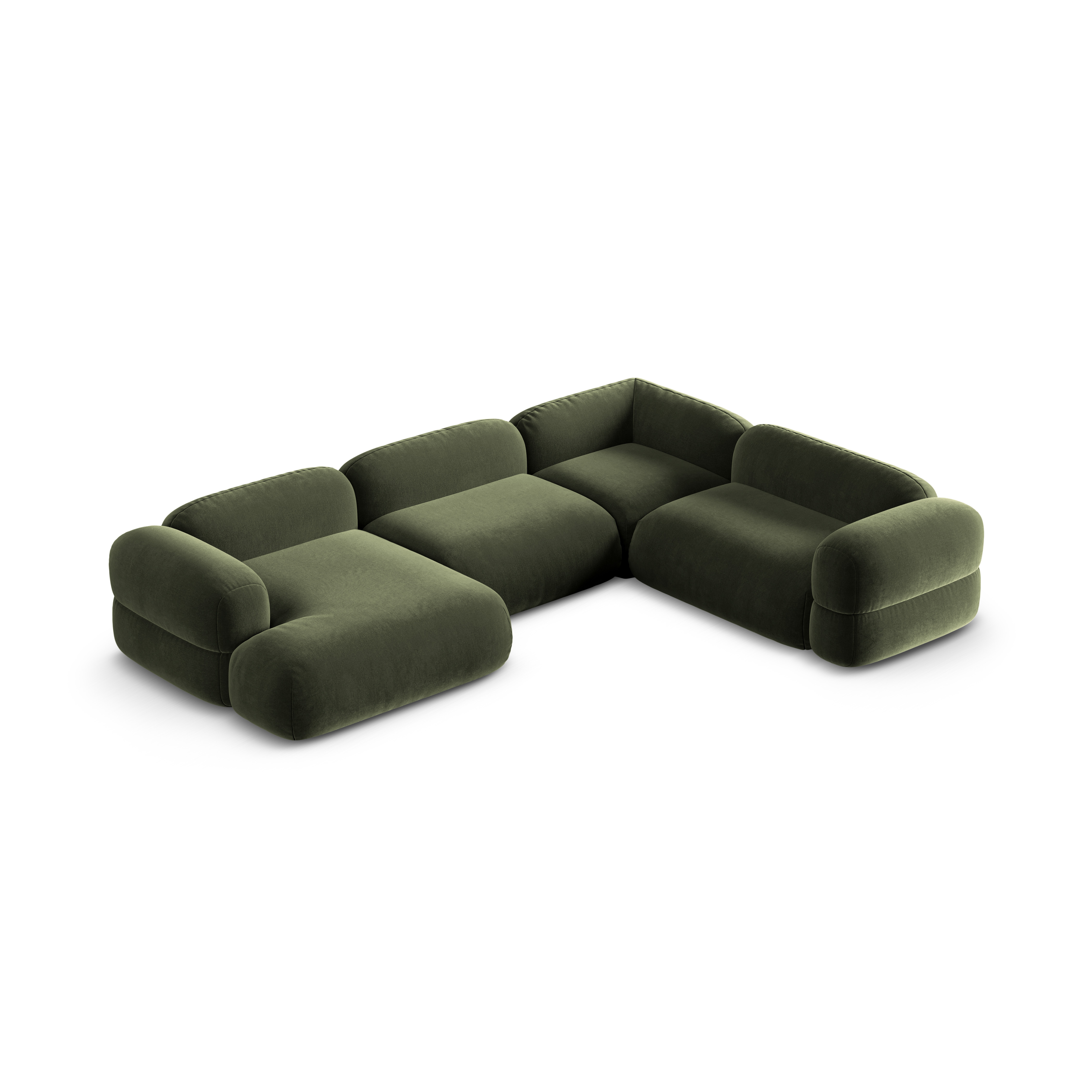 Samt-U-Form-Couch rechts ROGER olivgrün