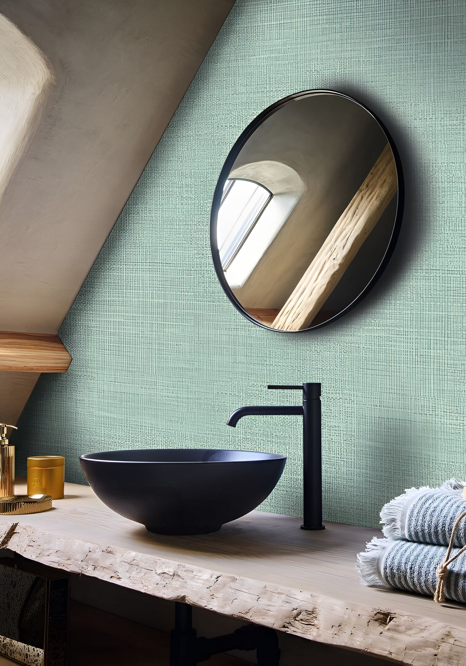 Structural wallpaper imitating canvas CARIOCA - OPALINE turquoise