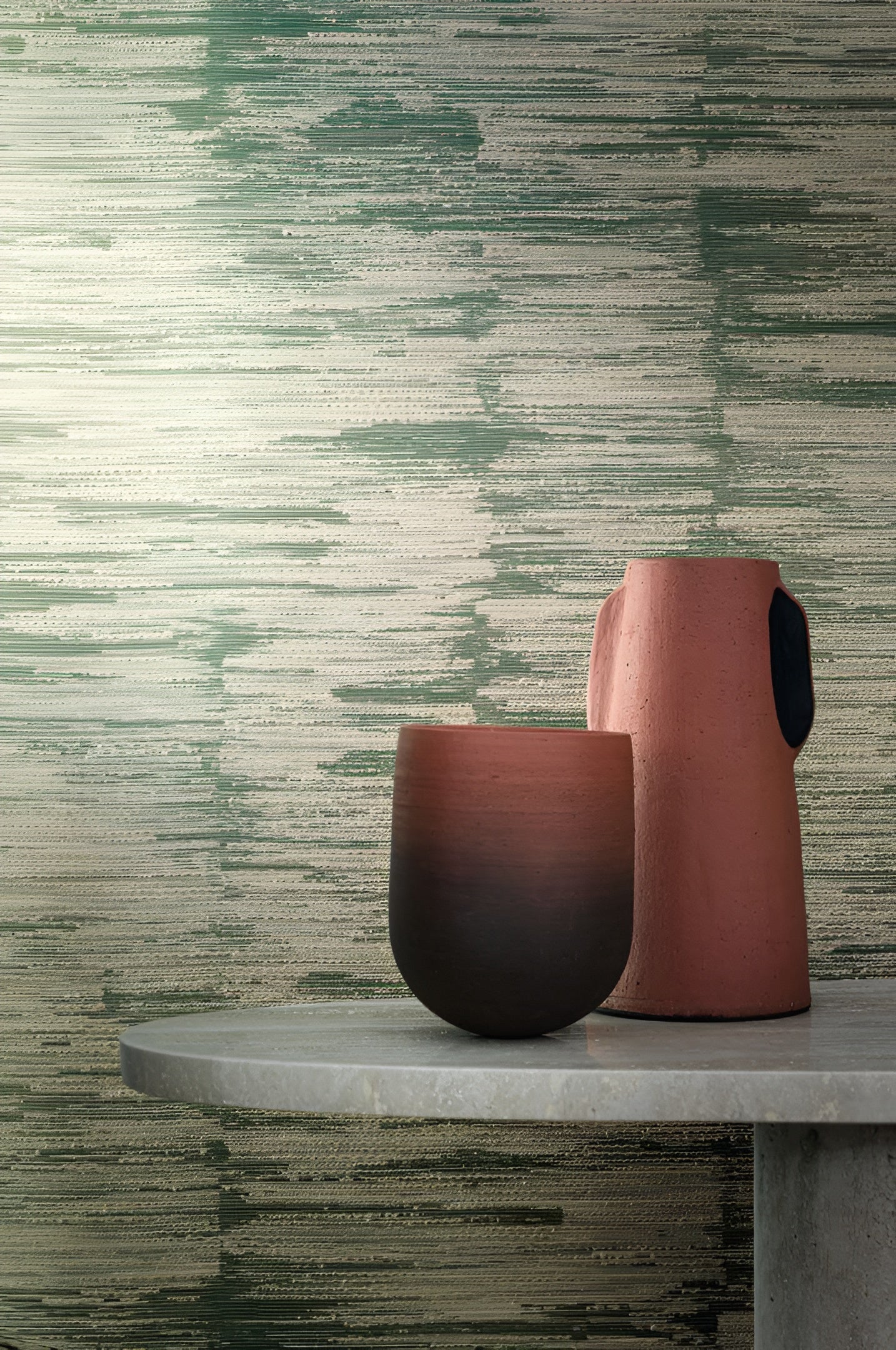 Textile wallpaper with a structural stripe ALCHEMILLA - BLEU DEAUVILLE/GRIS NUAGE blue with beige