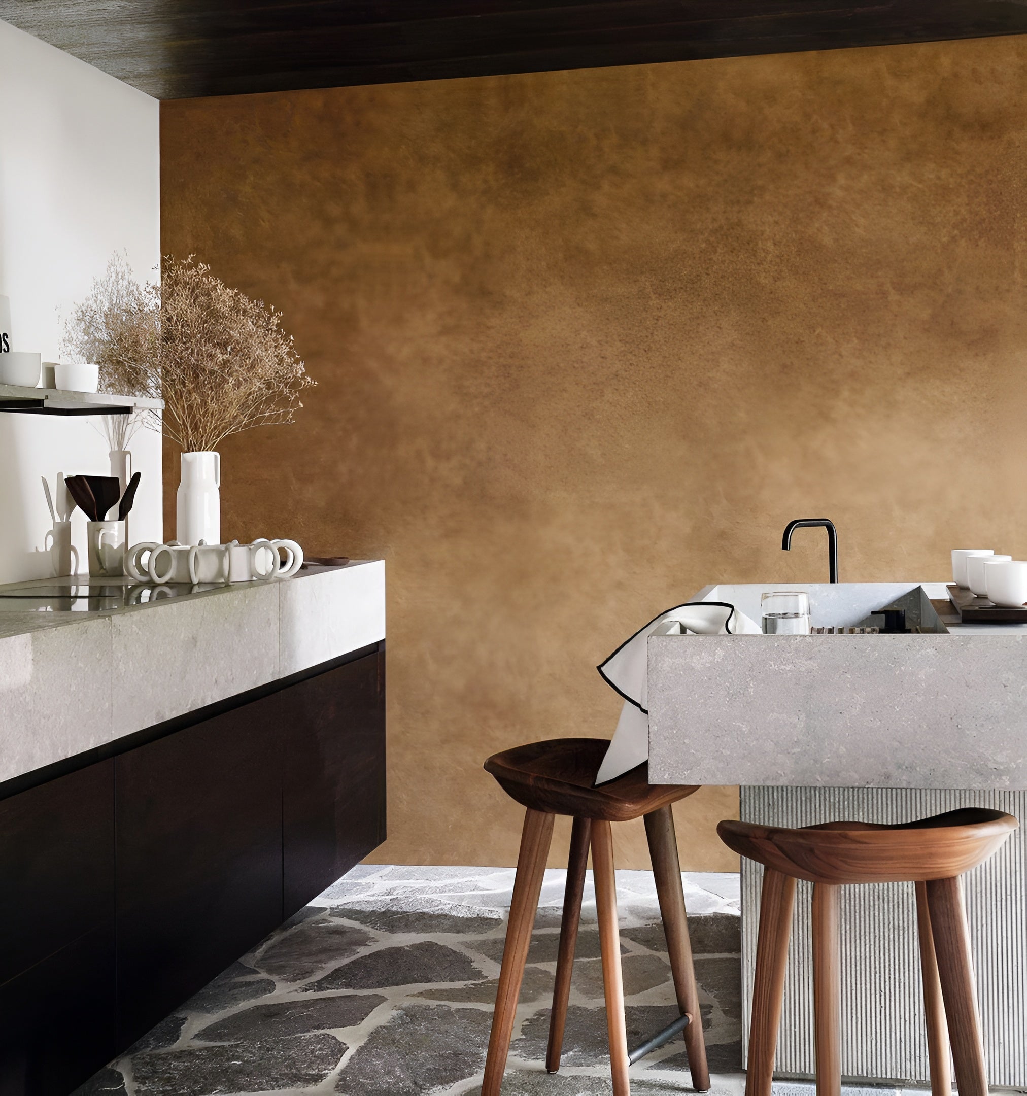 Structural wallpaper imitating canvas ARGILE - CAMEL caramel brown