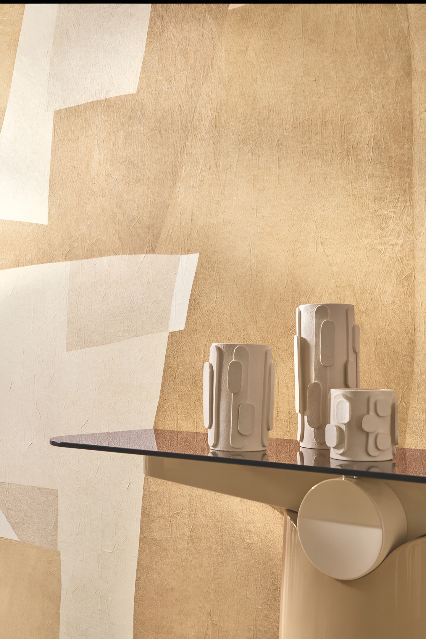 Textile mural with abstract motif VERNISSAGE - SABLE CAMEL beige