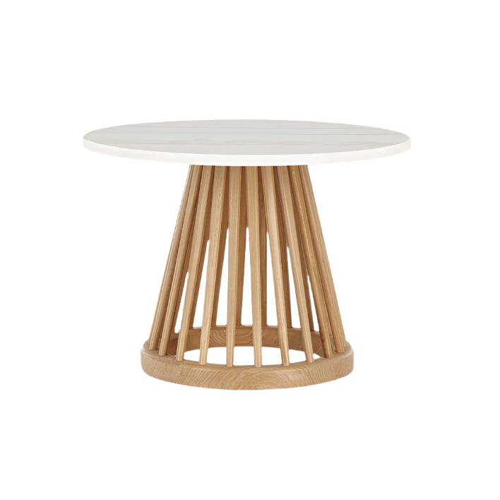 Coffee table fan white marble with an oak base