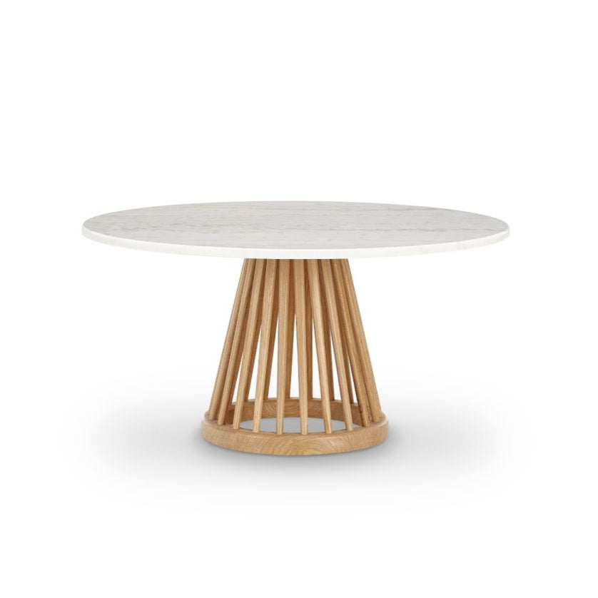 Coffee table fan white marble with an oak base