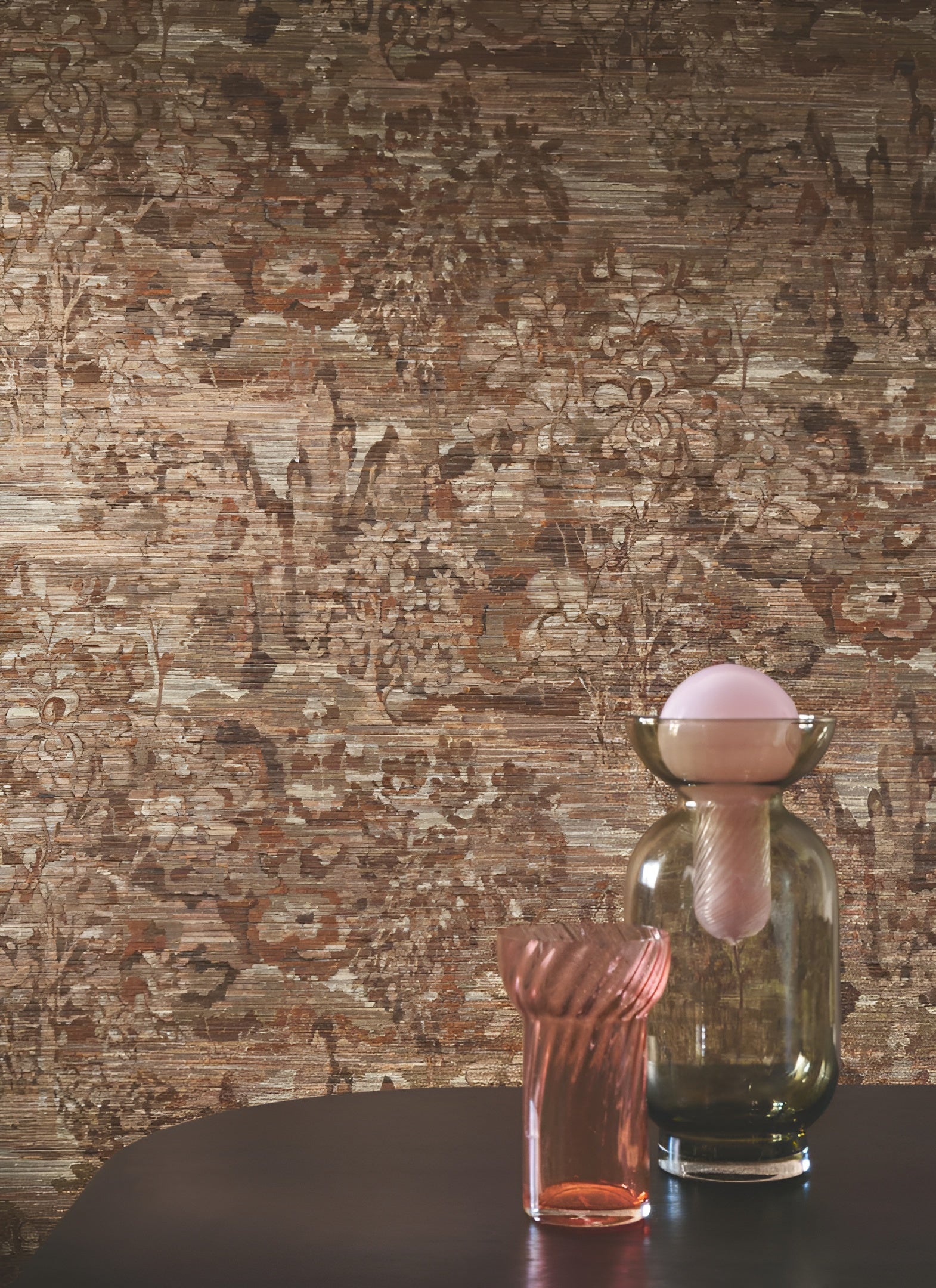 Textilstrukturtapete mit pflanzlichem Muster VERDURE - ORANGE BRULÉ palona pomarańcza