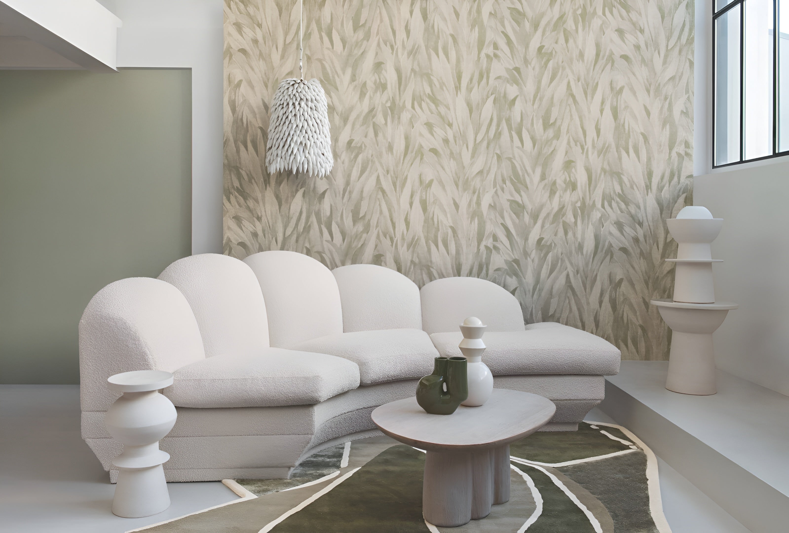 Tapeta tekstylna z roślinnym wzorem NOLINE - VERT DE GRIS grau mit grünem