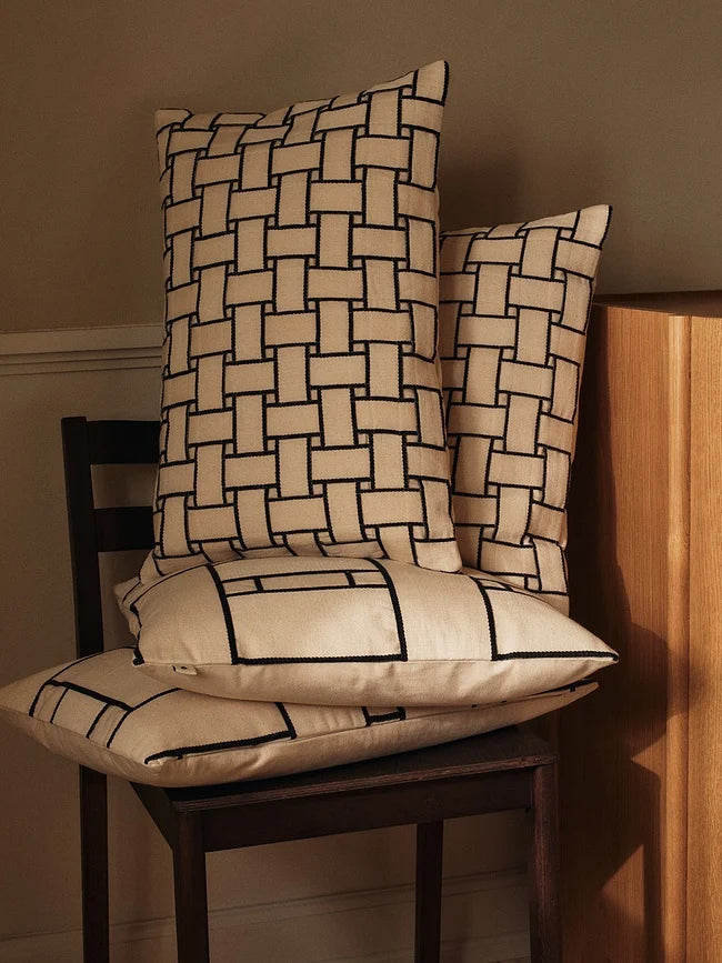 LATTICE Cushion Cover Broken White with Black Pattern