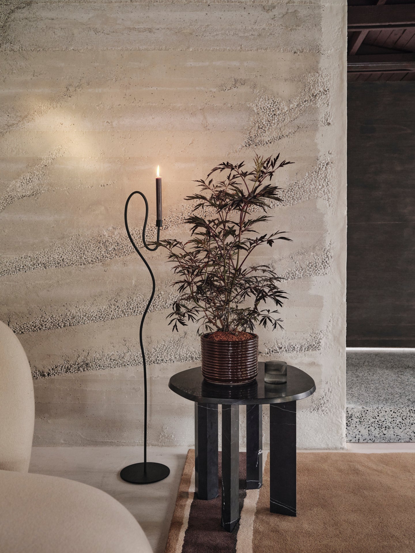 Taula side table black marble
