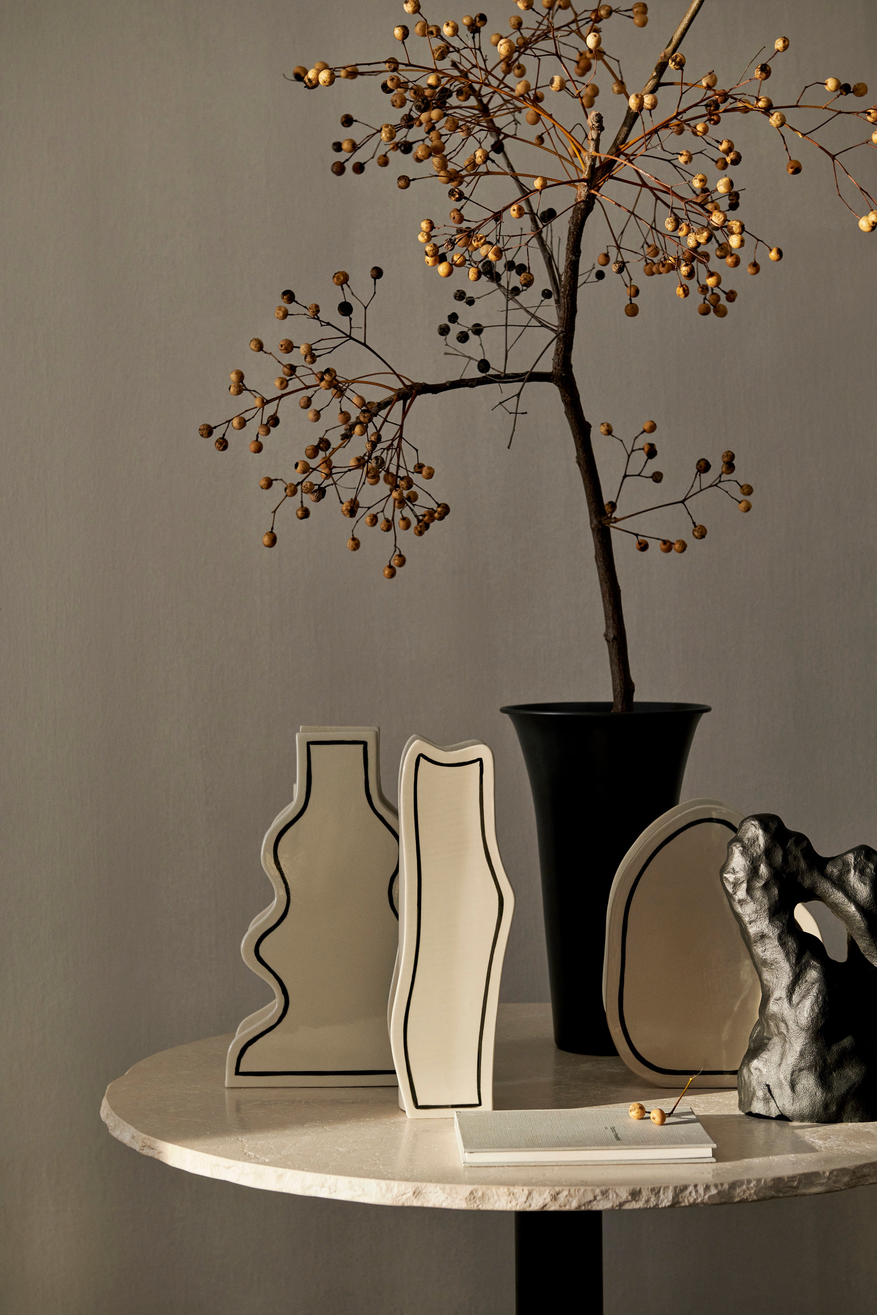 PASTE VASE SLIM vase in broken white with a black pattern