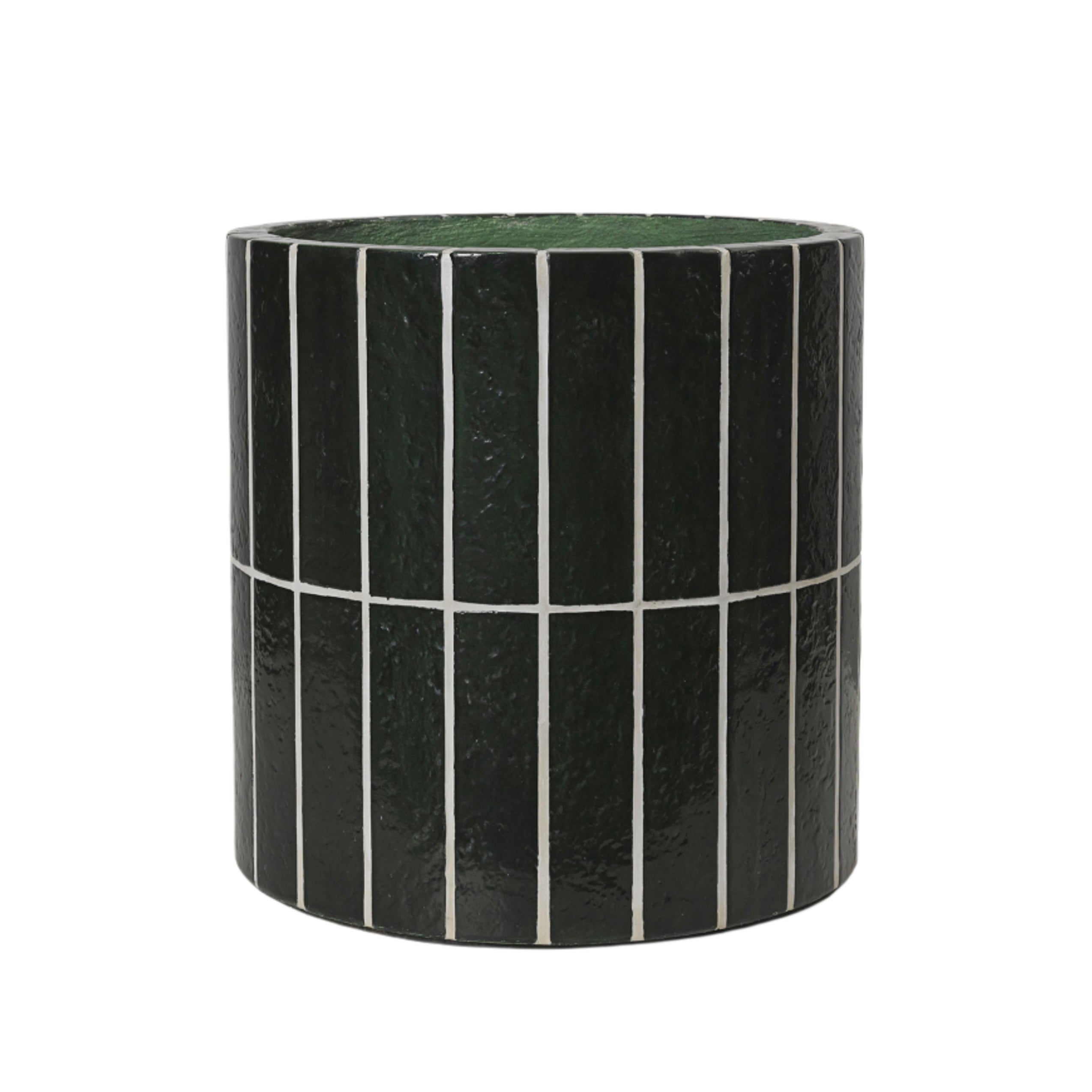PILLAR PLANT POT dark green concrete with white