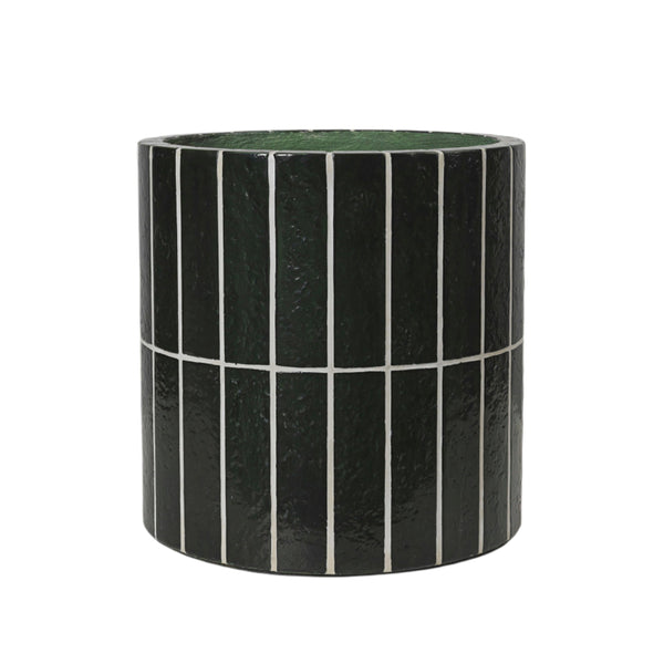 PILLAR PLANT POT dark green concrete with white