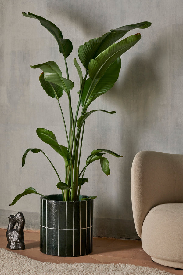 PILLAR PLANT POT dark green concrete with white