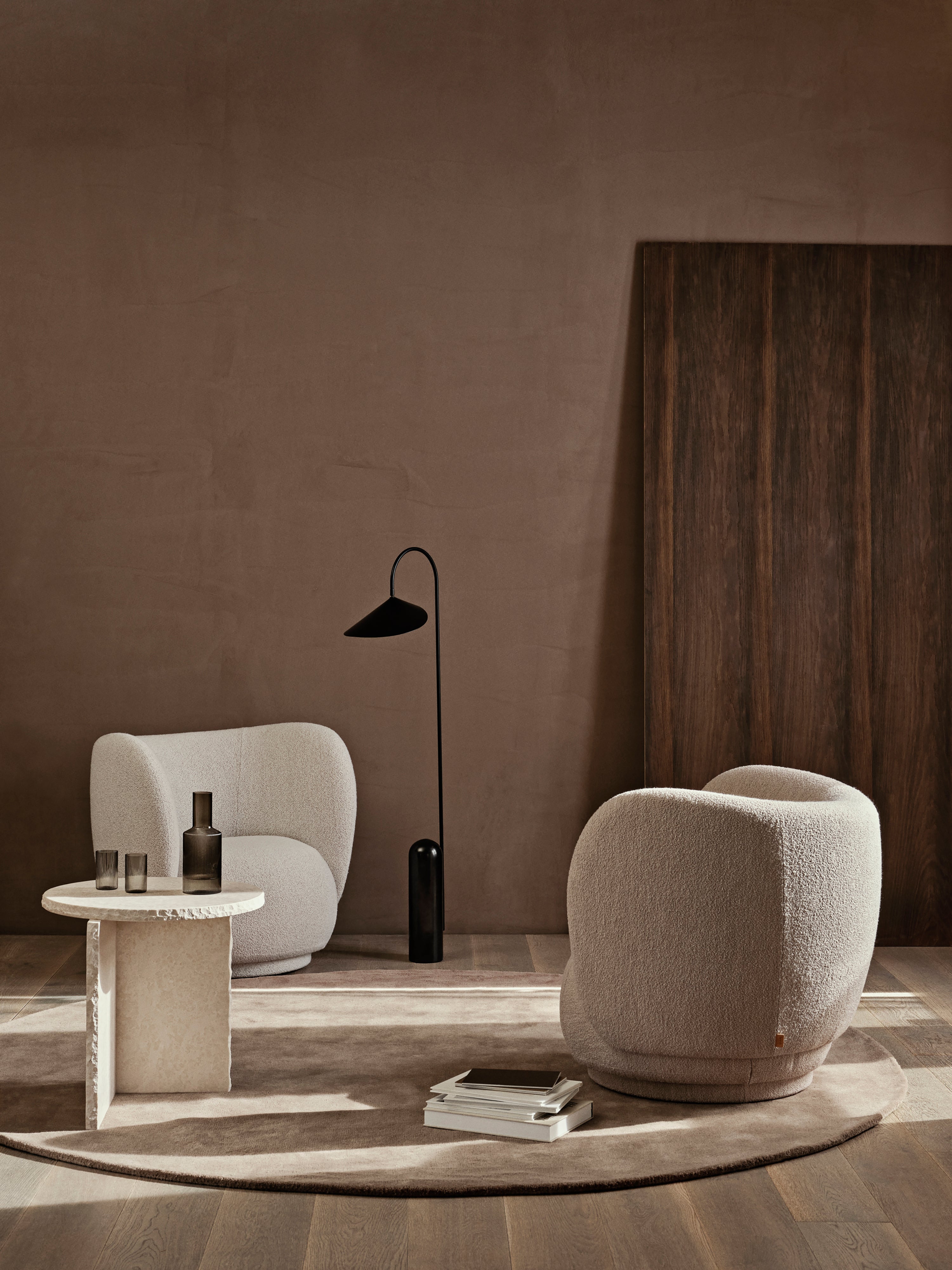 Rico Lounge Wool Boucle rotary armchair broken white