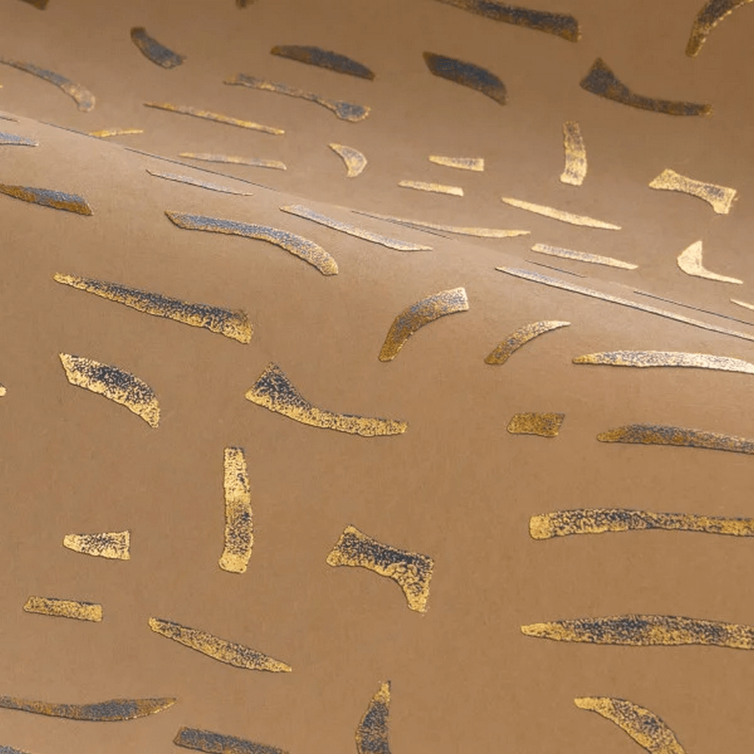 Structural wallpaper with metallic pattern LUMÉIS - TERRE DE SIENNE BRONZE terracotta with bronze