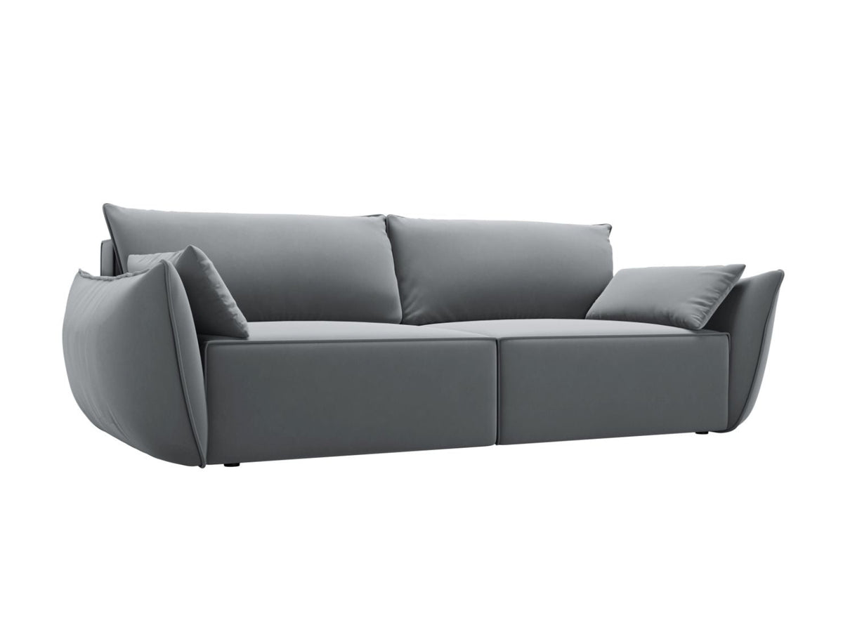 Sofa aksamitna 3-osobowa z funkcją spania KAELLE szary – ujęcie boczne