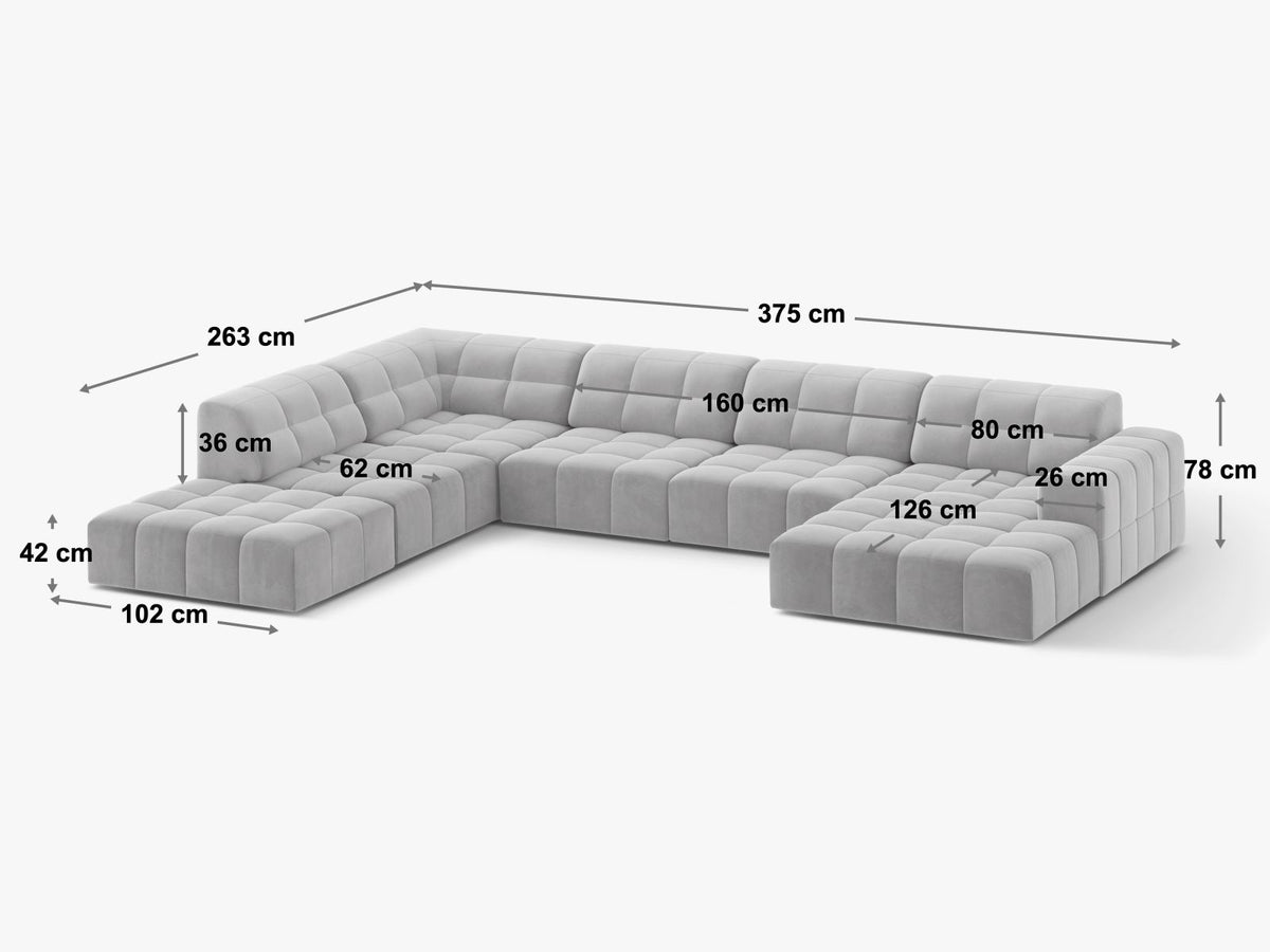 JENNIFER Narożnik panoramiczny lewostronny 7-osobowy – rysunek techniczny