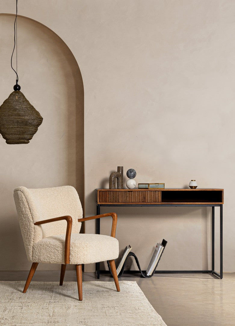 MORITZ Armchair in White with a Pine Wood Base