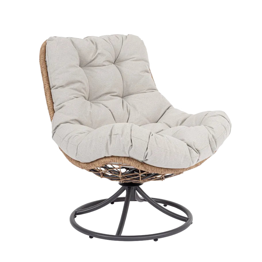 EMERY Beige Outdoor Swivel Armchair with Brown Base