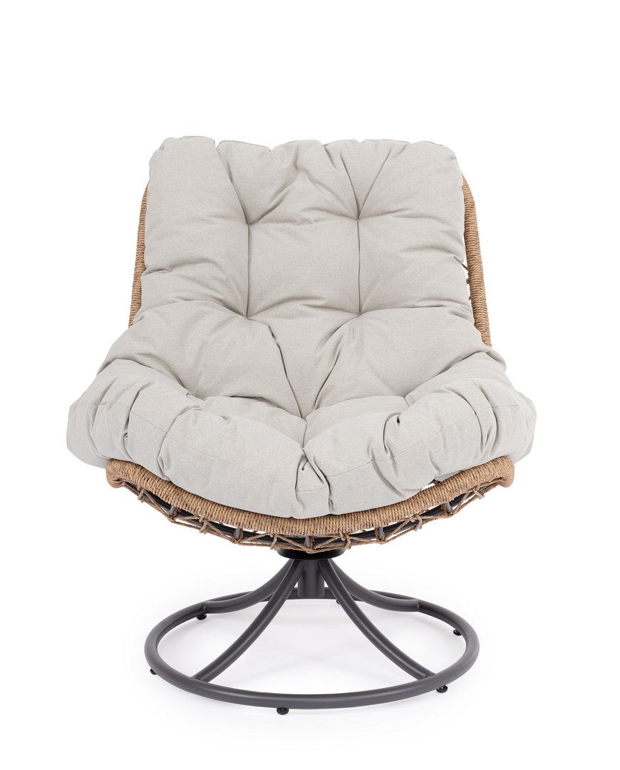 EMERY Beige Outdoor Swivel Armchair with Brown Base