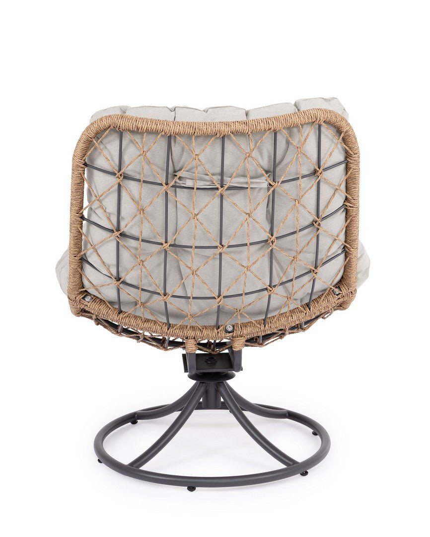 EMERY Beige Outdoor Swivel Armchair with Brown Base