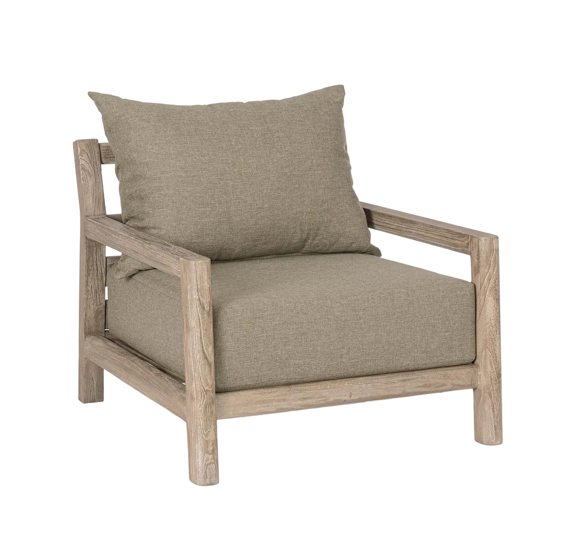 MAYNARD Beige Outdoor Armchair with Wooden Base