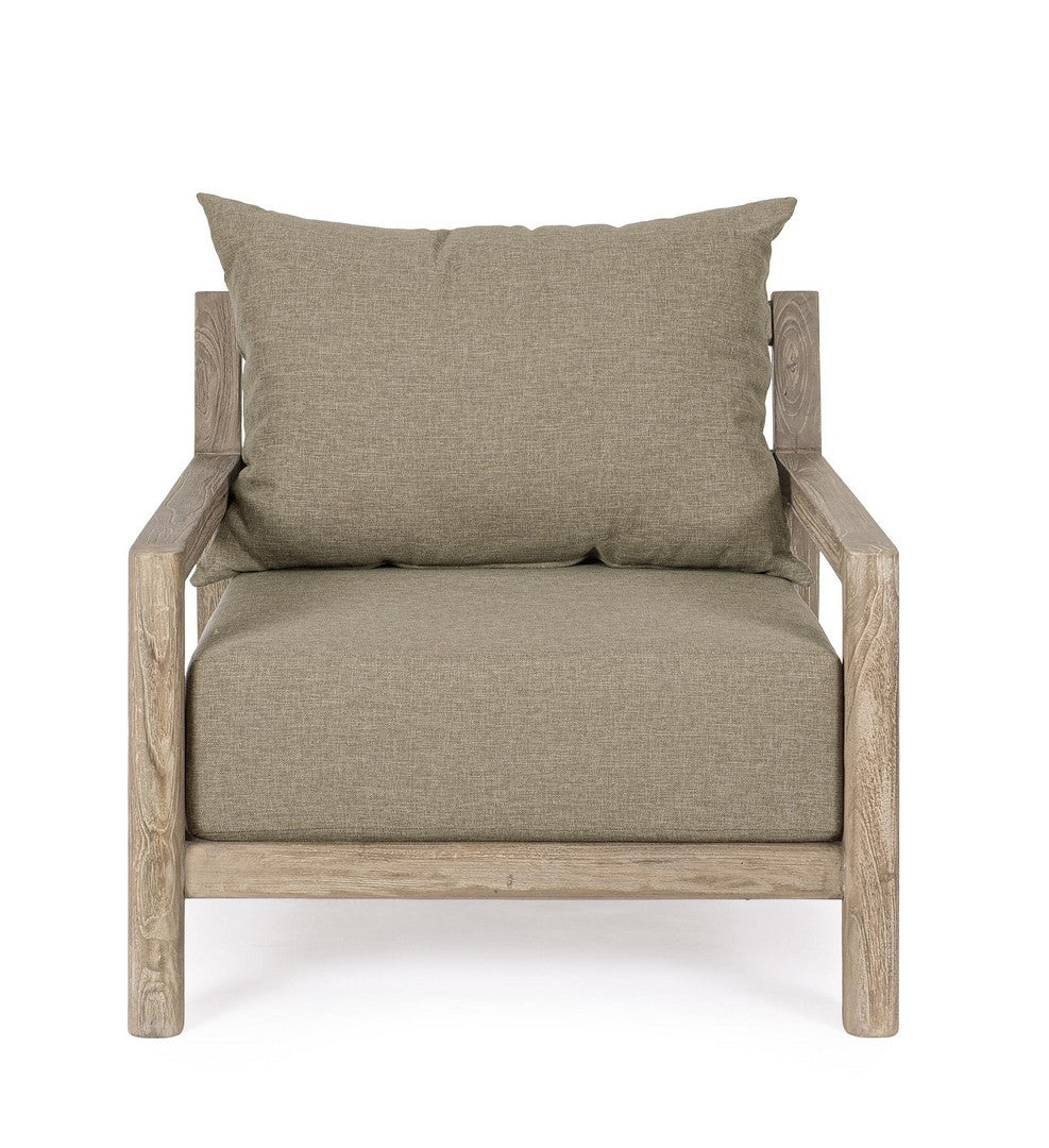 MAYNARD Beige Outdoor Armchair with Wooden Base
