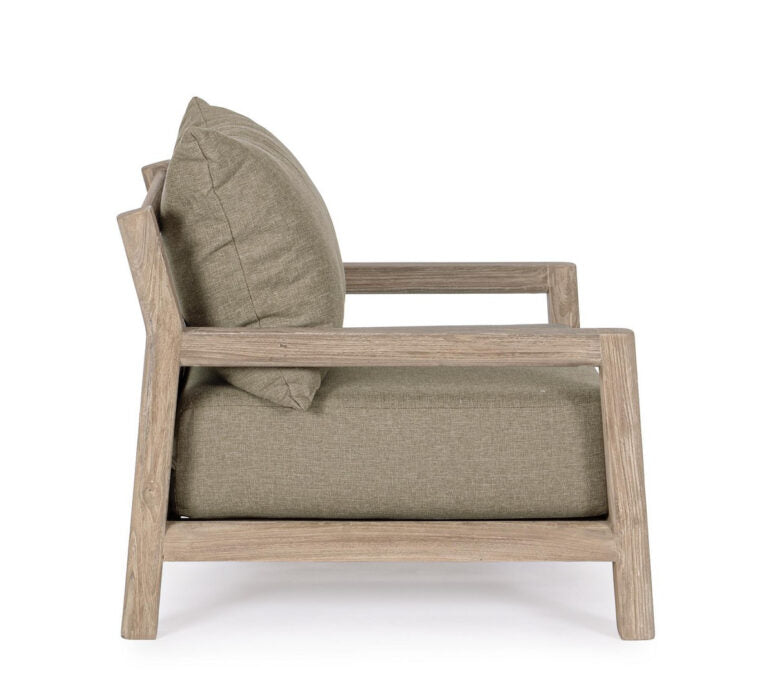 MAYNARD Beige Outdoor Armchair with Wooden Base