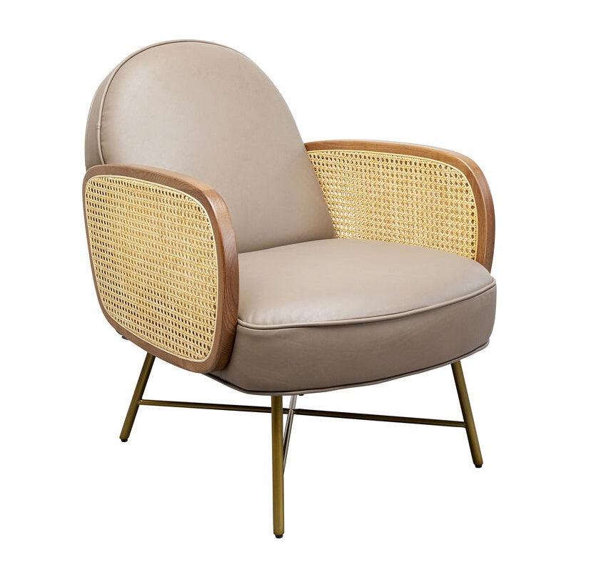 Bahia Taupe leather armchair with rattan
