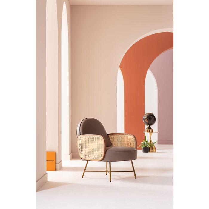 Bahia Taupe leather armchair with rattan