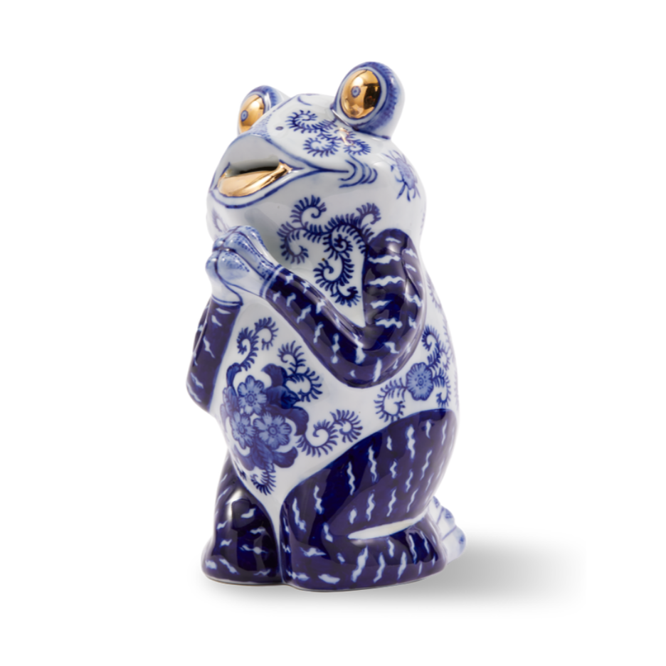 FROG dark blue porcelain piggy bank