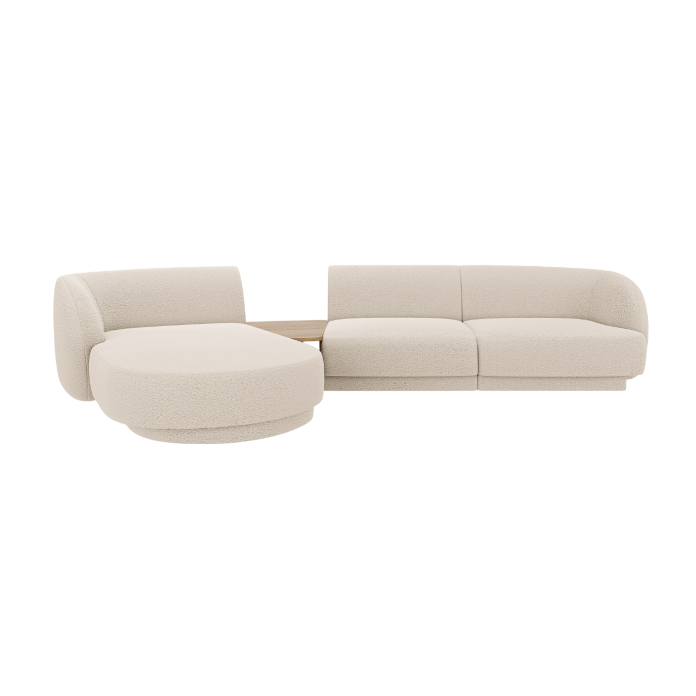 Modular corner sofa with table 3-seater left-sided MILEY beige boucle