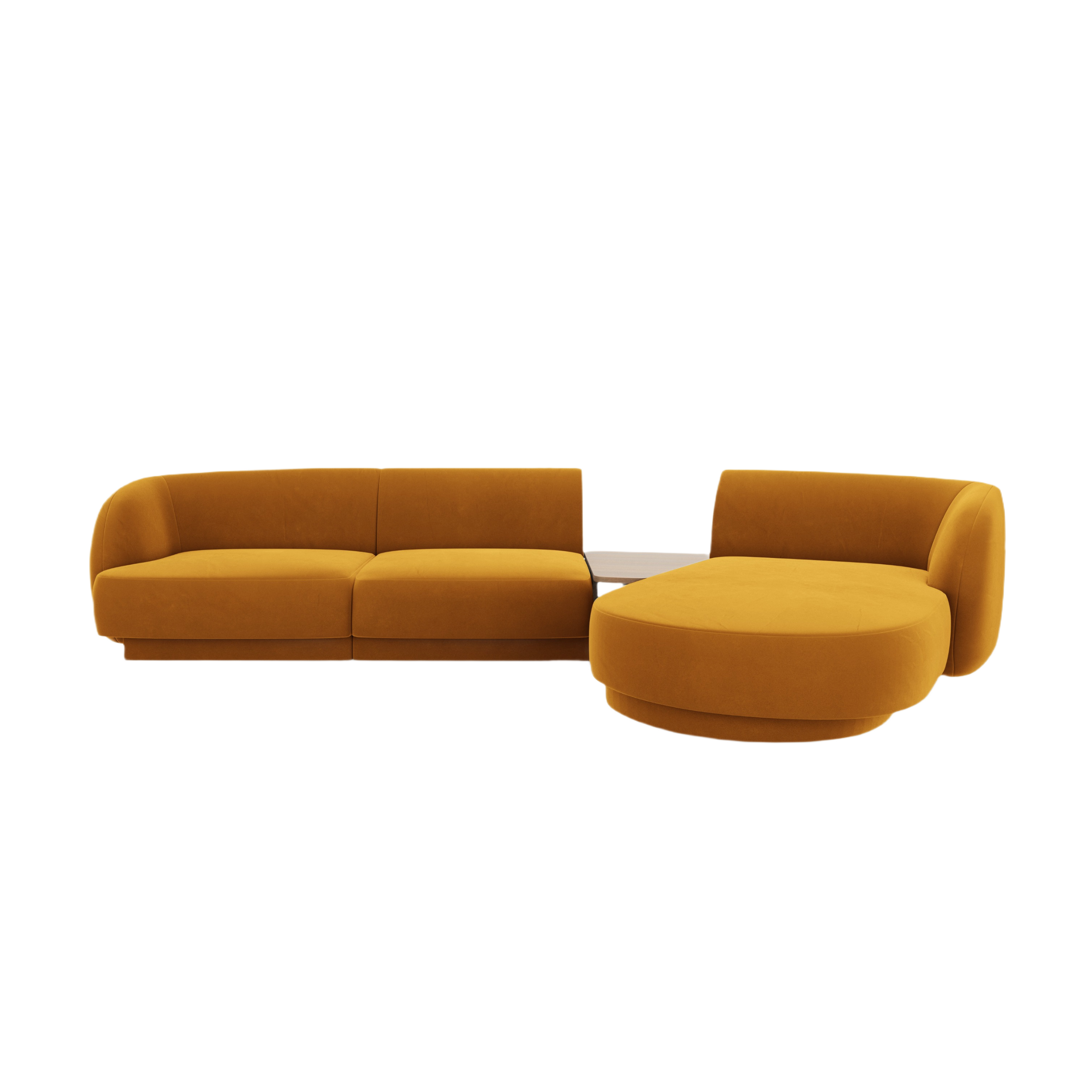 Modulares Ecksofa mit Tisch, 3-Sitzer, rechtsseitig, samtig, MILEY, gelb