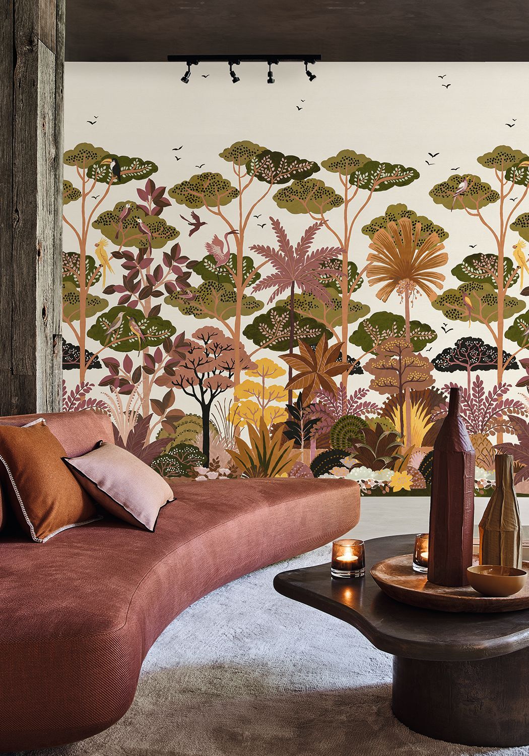Structural mural with a plant motif of KANDY trees - WHITE/MULTICO beige with green