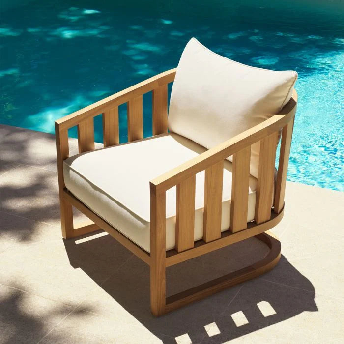 ARUBA Cream Outdoor Armchair with Wooden Base