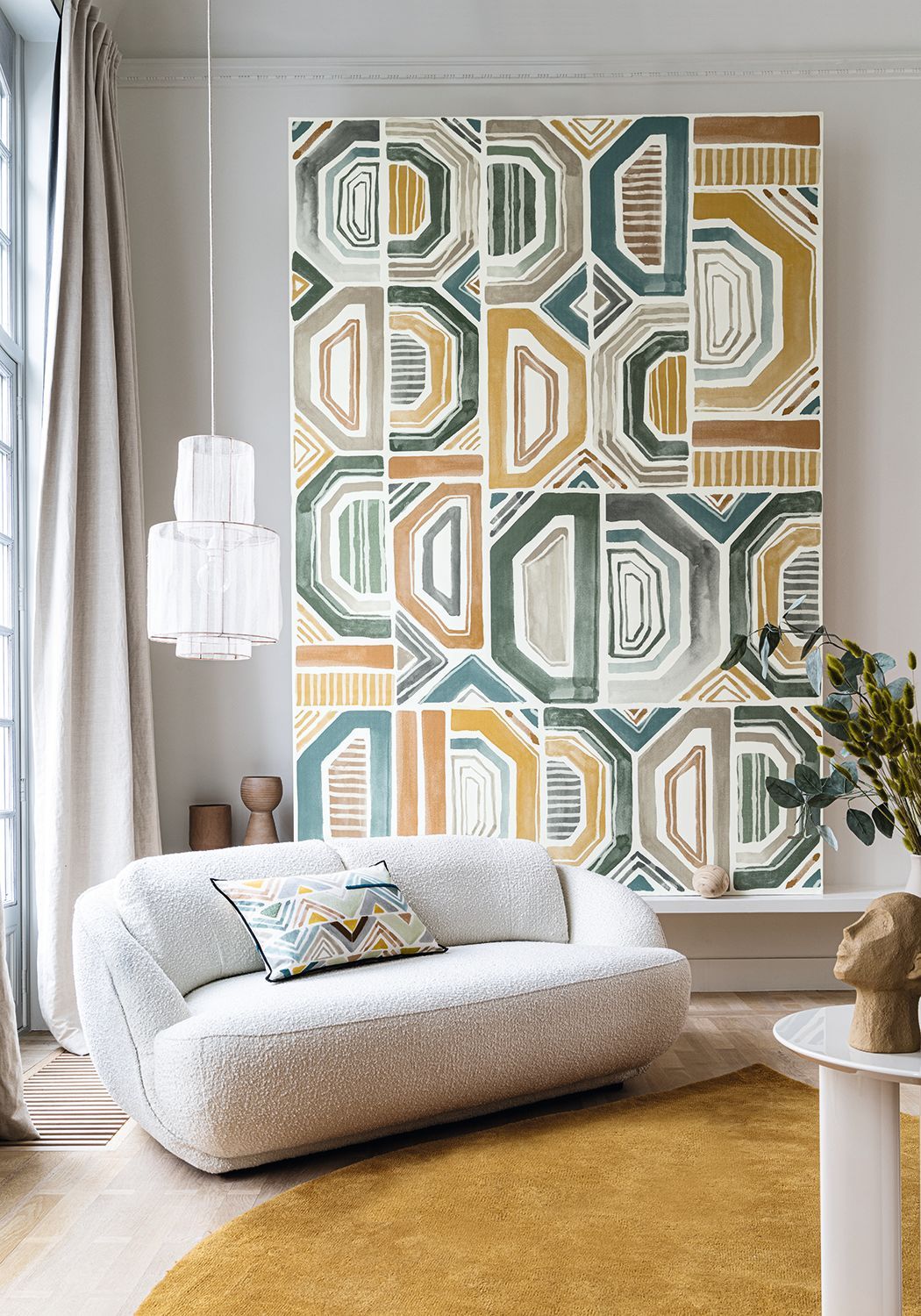 Textile mural with geometric pattern BOGOLAN - BLUE/GREEN blue with green