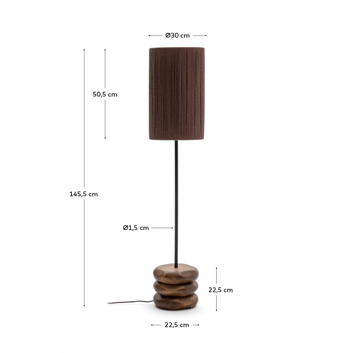 Lampa podłogowa KOR ciemne drewno akacjowe i juta – wymiary