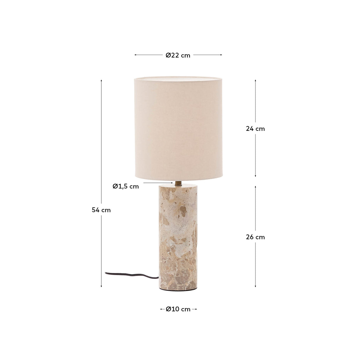 Lampa stołowa RAZE beżowy marmur z lnianym kloszem – wymiary