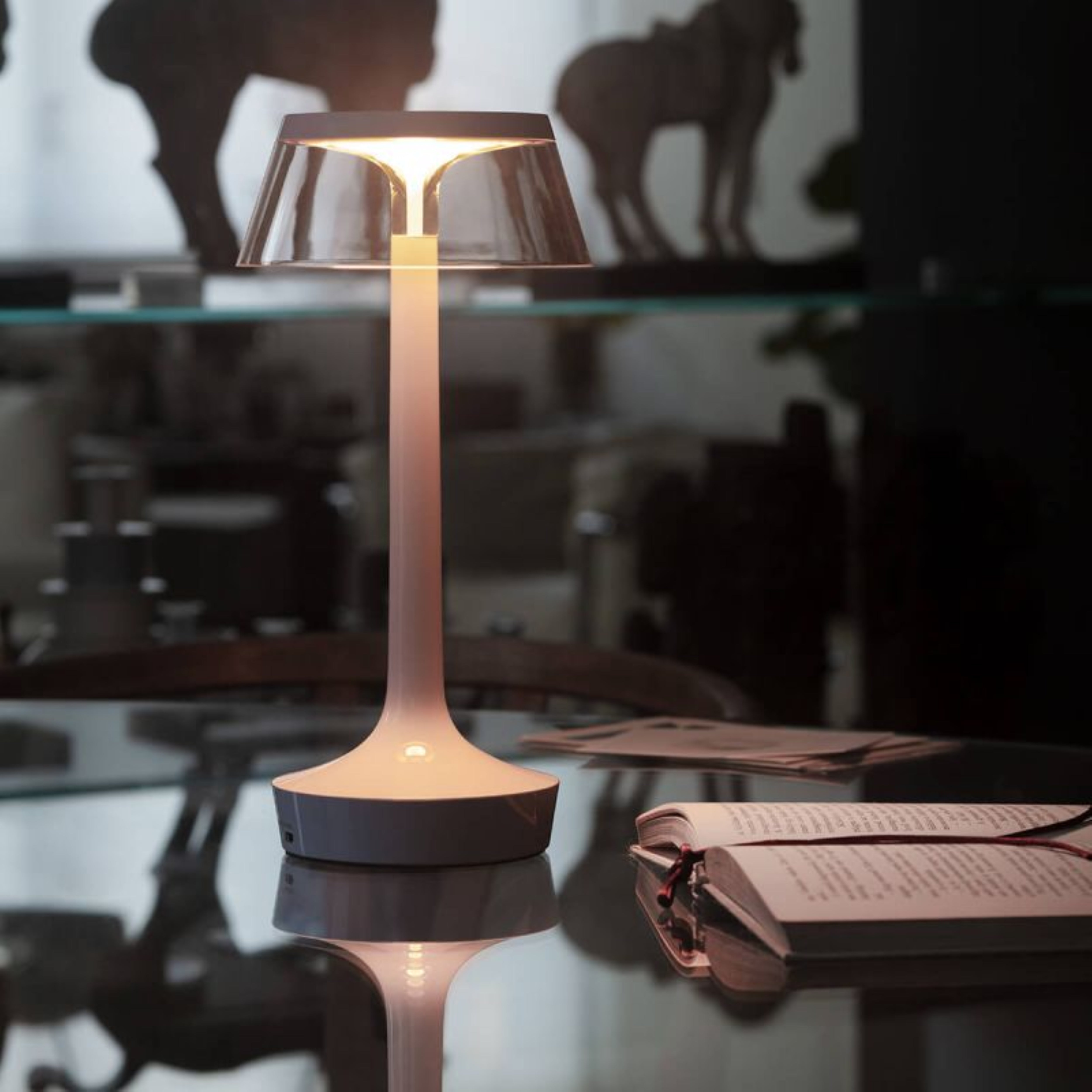 Tragbare Lampe BON JOUR UNPLUGGED rosa mit transparentem Schirm