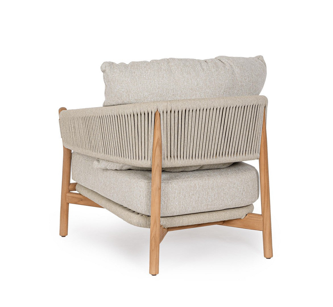 GARITA outdoor armchair in beige with a wooden base