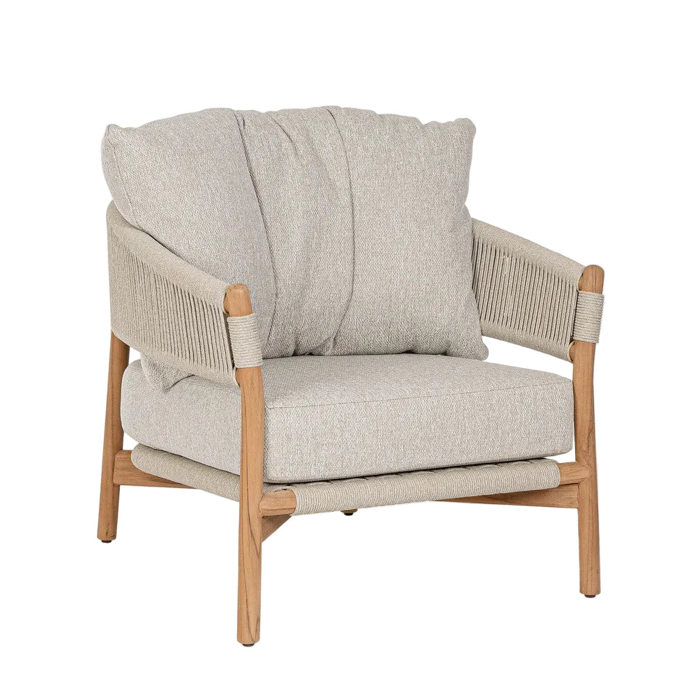 GARITA outdoor armchair in beige with a wooden base